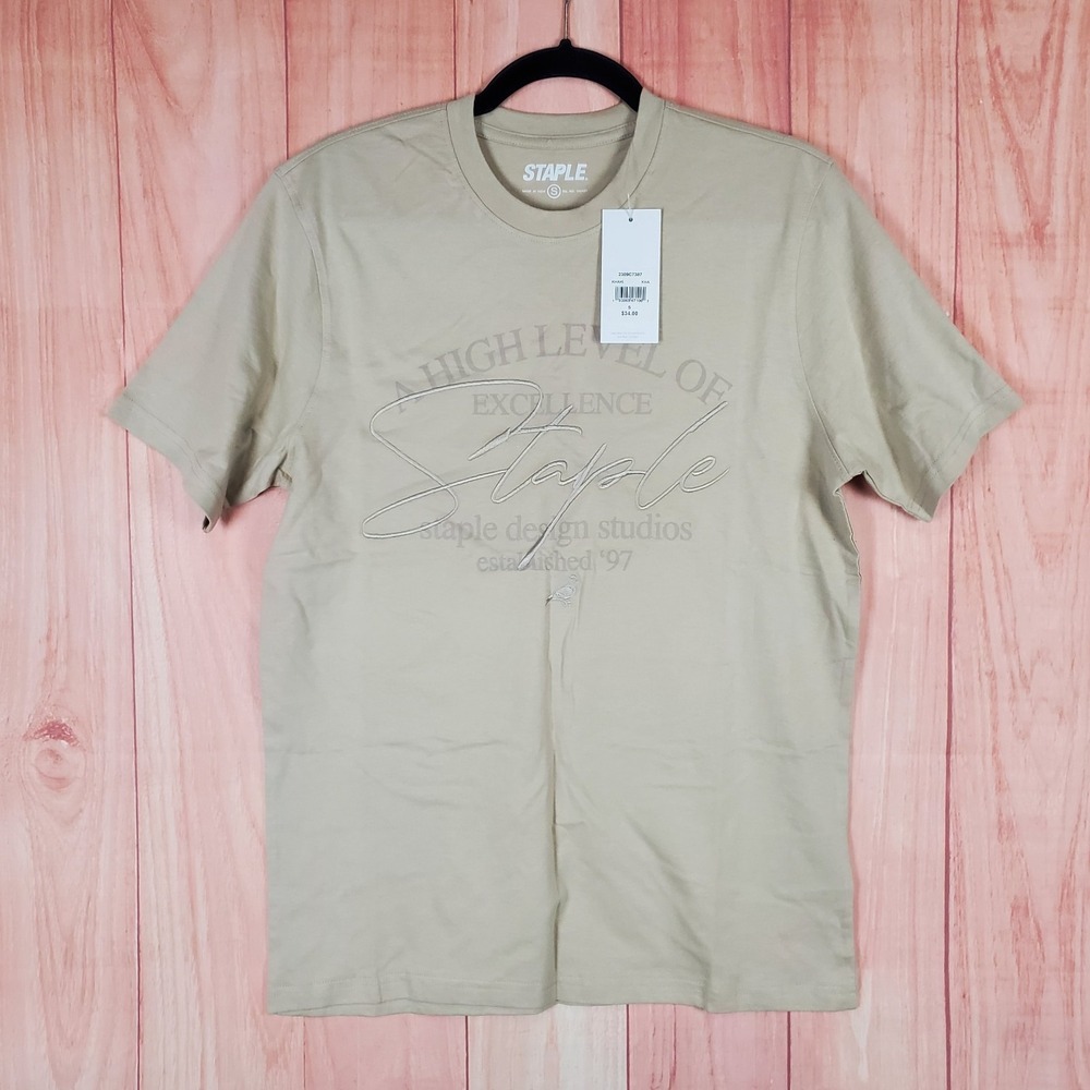 Staple High Level Of Excellence Design Studios Established 97 T Shirt Mens S Tan